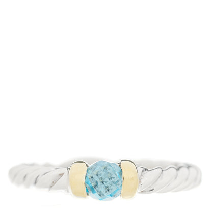 David Yurman Sterling Silver 14K Gold Blue Topaz Metro Cable Ring 51 5.75 1 of 4