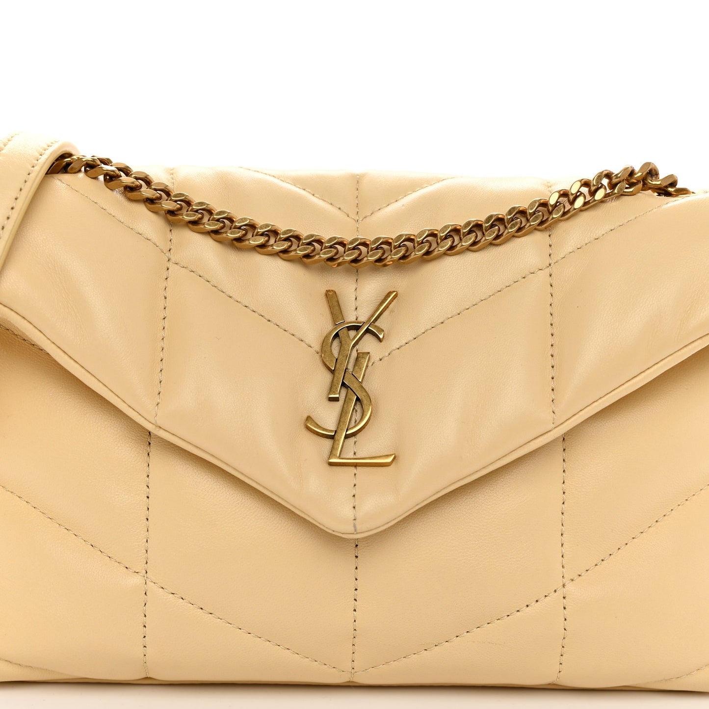 Lambskin Quilted Toy Loulou Puffer Monogram Chain Satchel Jaune Pale