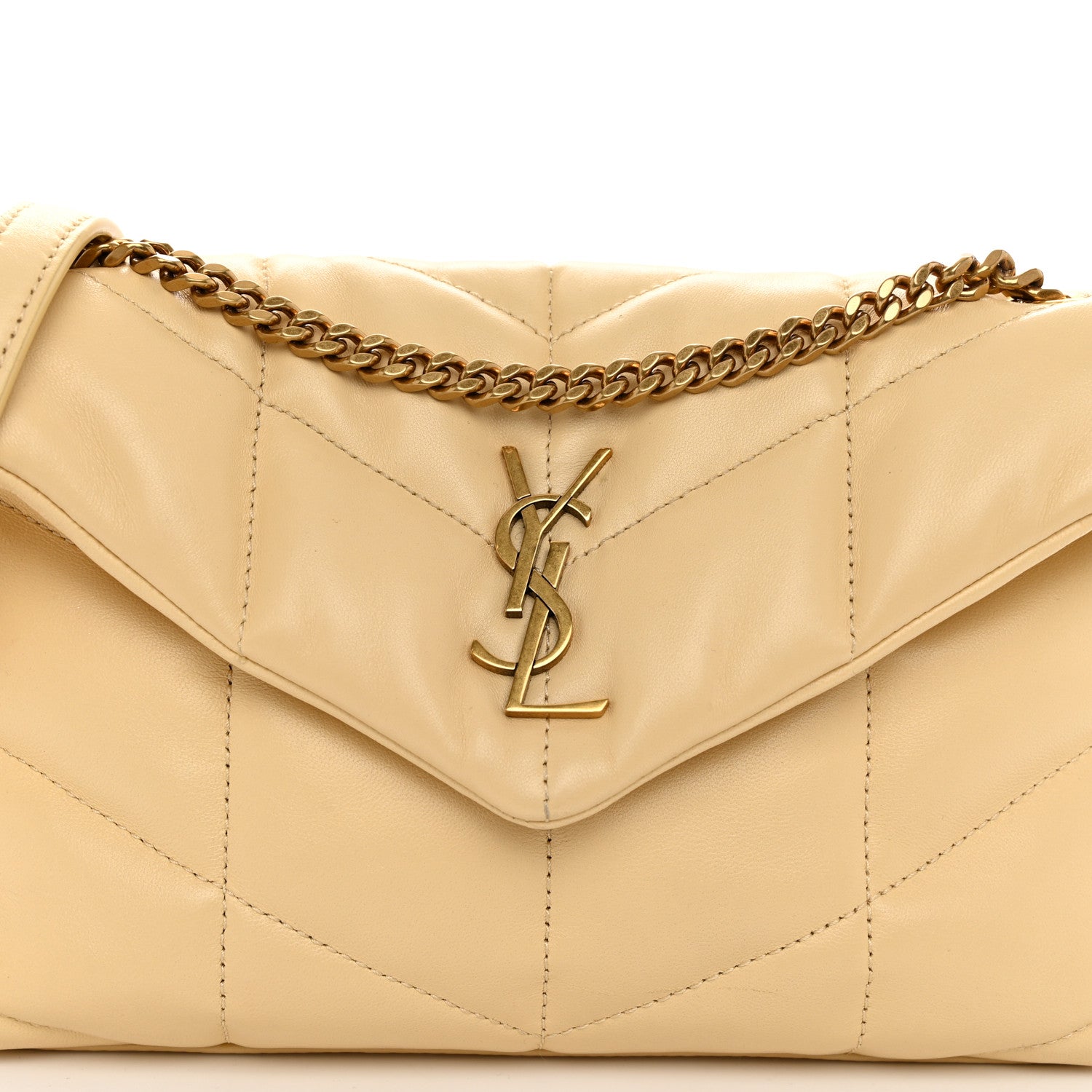 Saint Laurent Lambskin Quilted Toy Loulou Puffer Monogram Chain Satchel Jaune Pale 8 of 10
