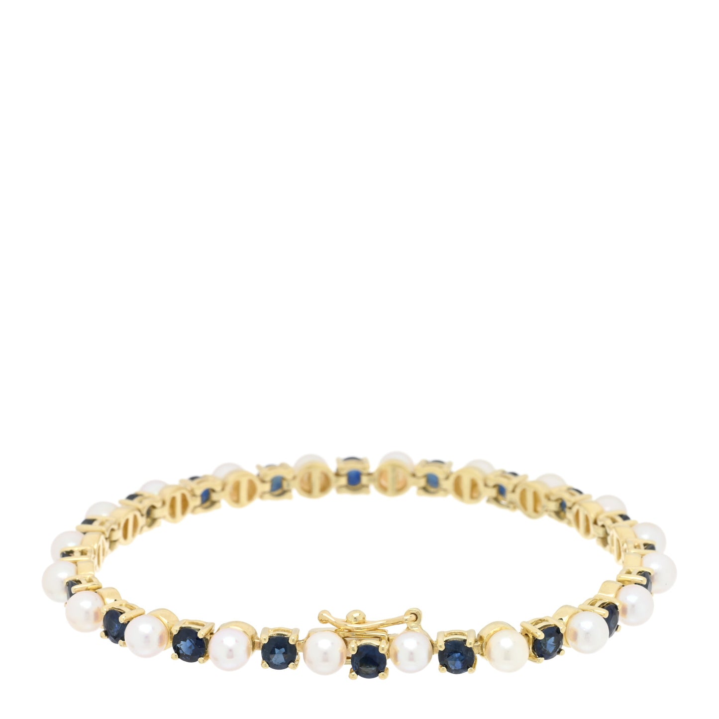 18K Yellow Gold Blue Sapphire Pearl Tennis Bracelet