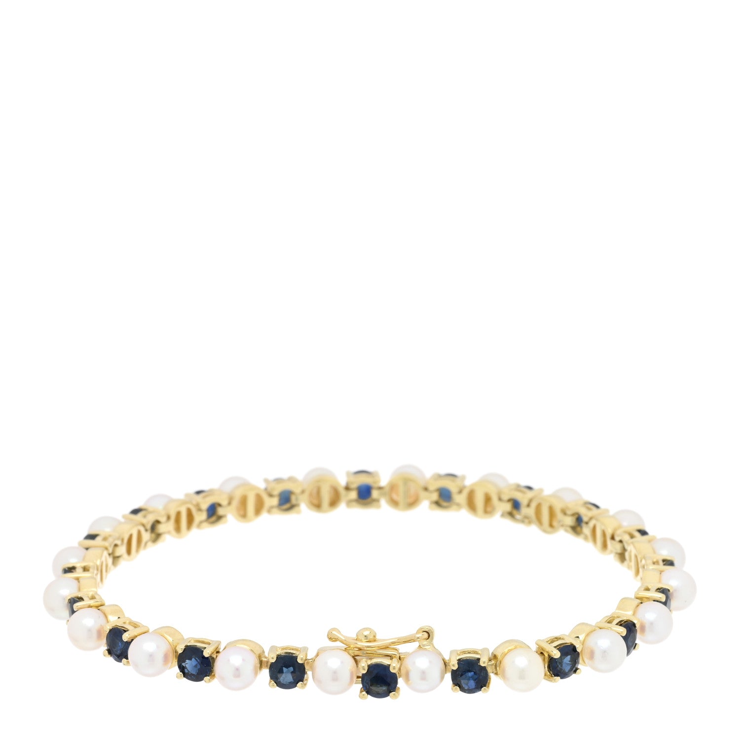 Tiffany 18K Yellow Gold Blue Sapphire Pearl Tennis Bracelet 2 of 3