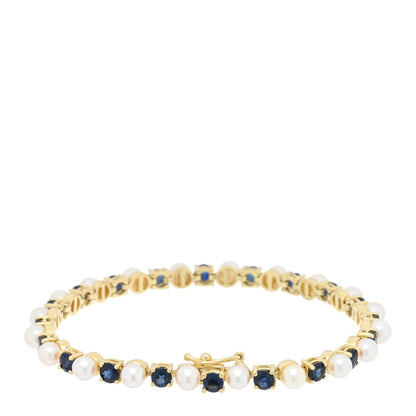 Tiffany 18K Yellow Gold Blue Sapphire Pearl Tennis Bracelet 2 of 3