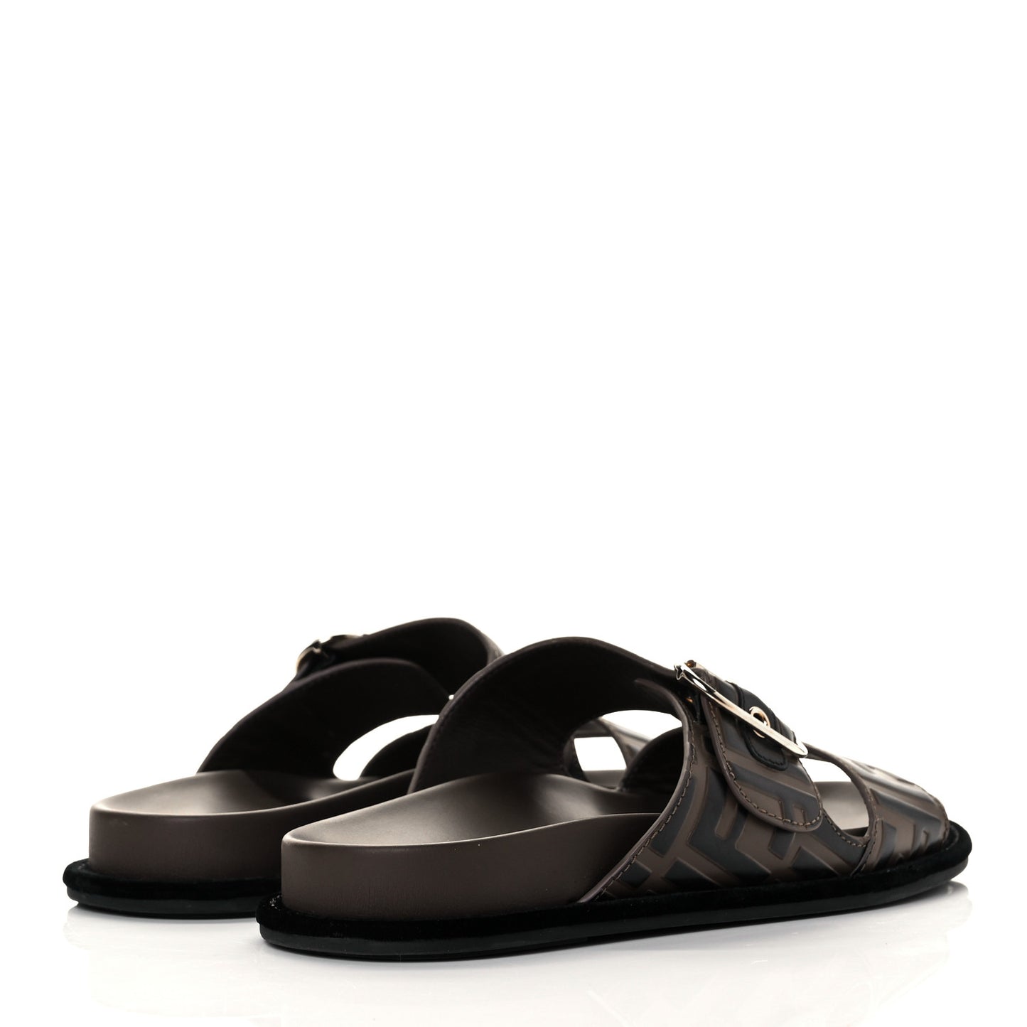 Calfskin FF Embossed Slide Sandals 38.5 Maya Black