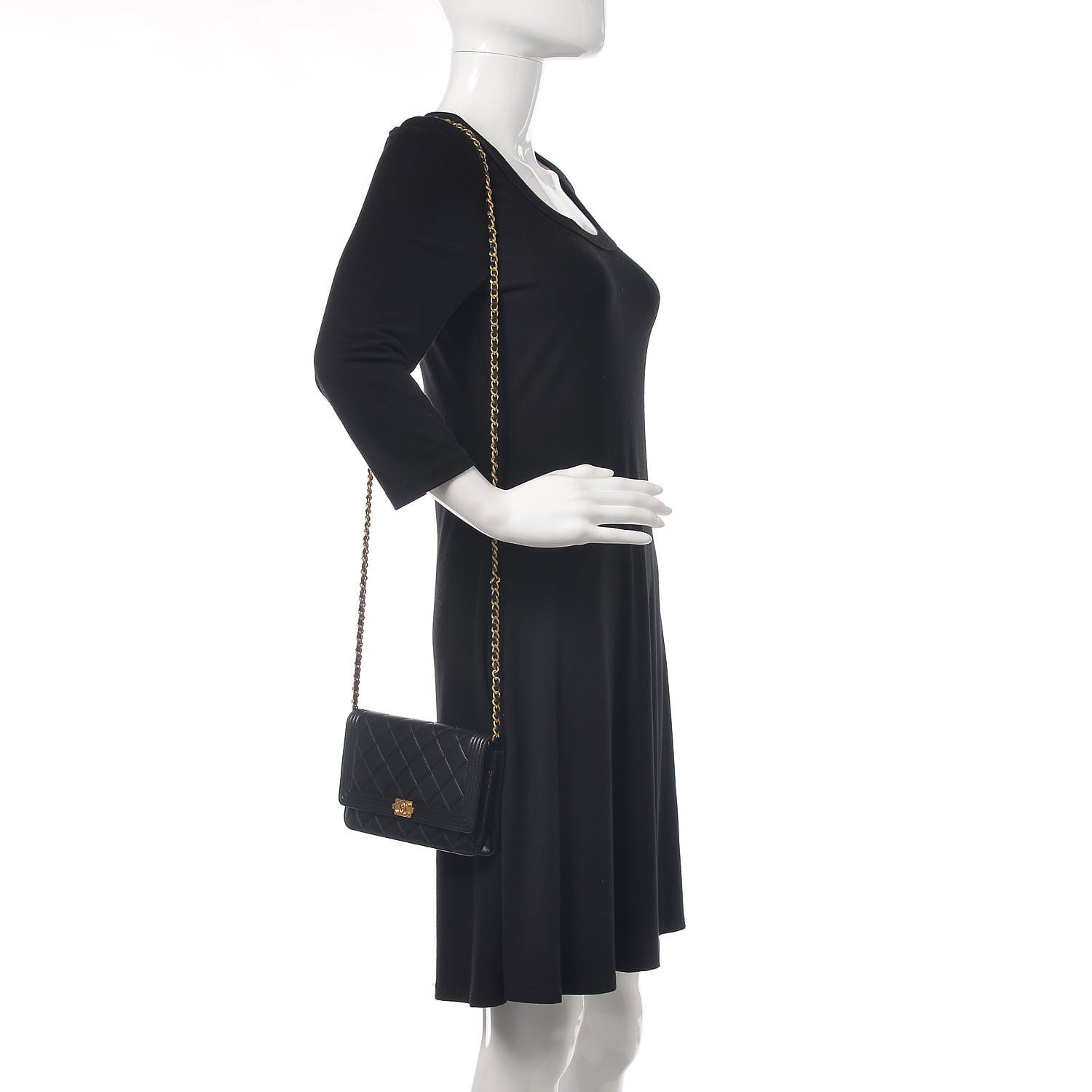 Chanel Lambskin Quilted Boy Wallet On Chain WOC Black 2 of 12