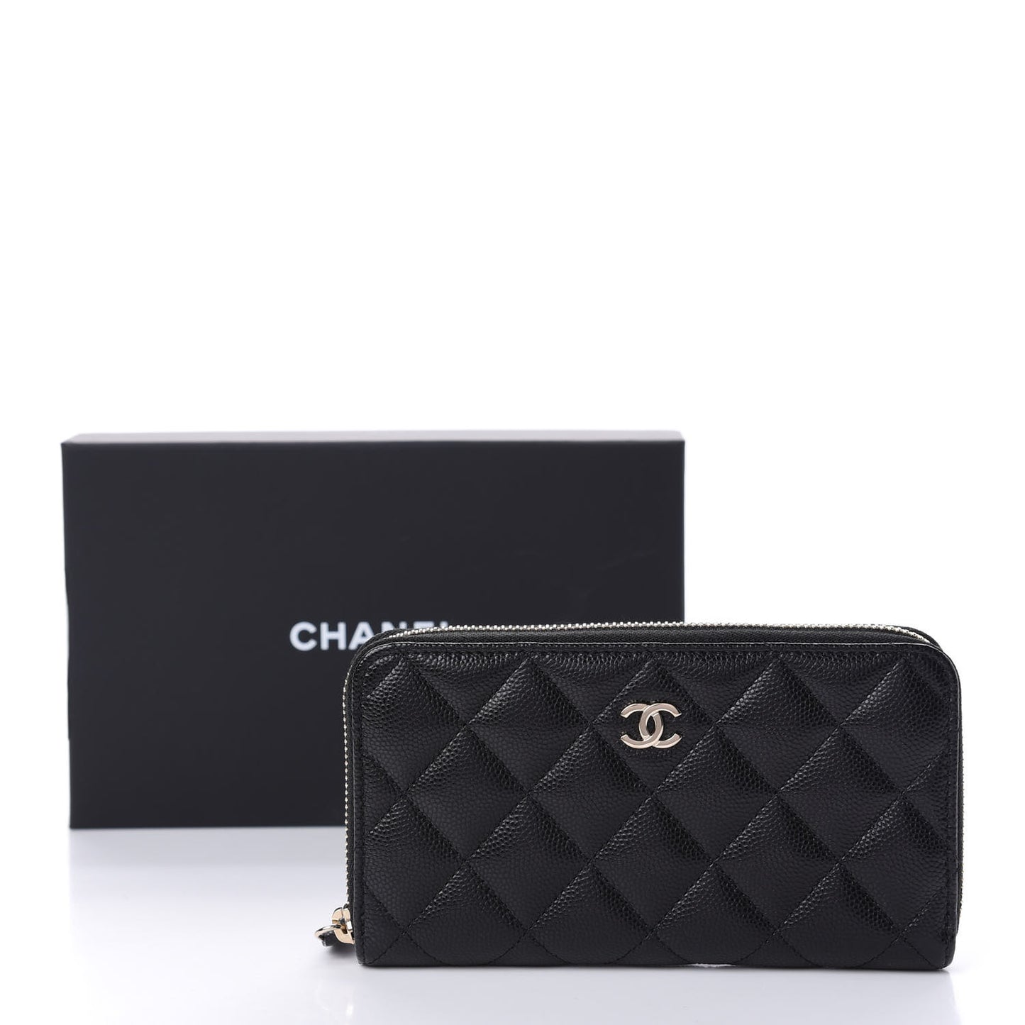 Caviar Quilted Small Zip Around Wallet Black
