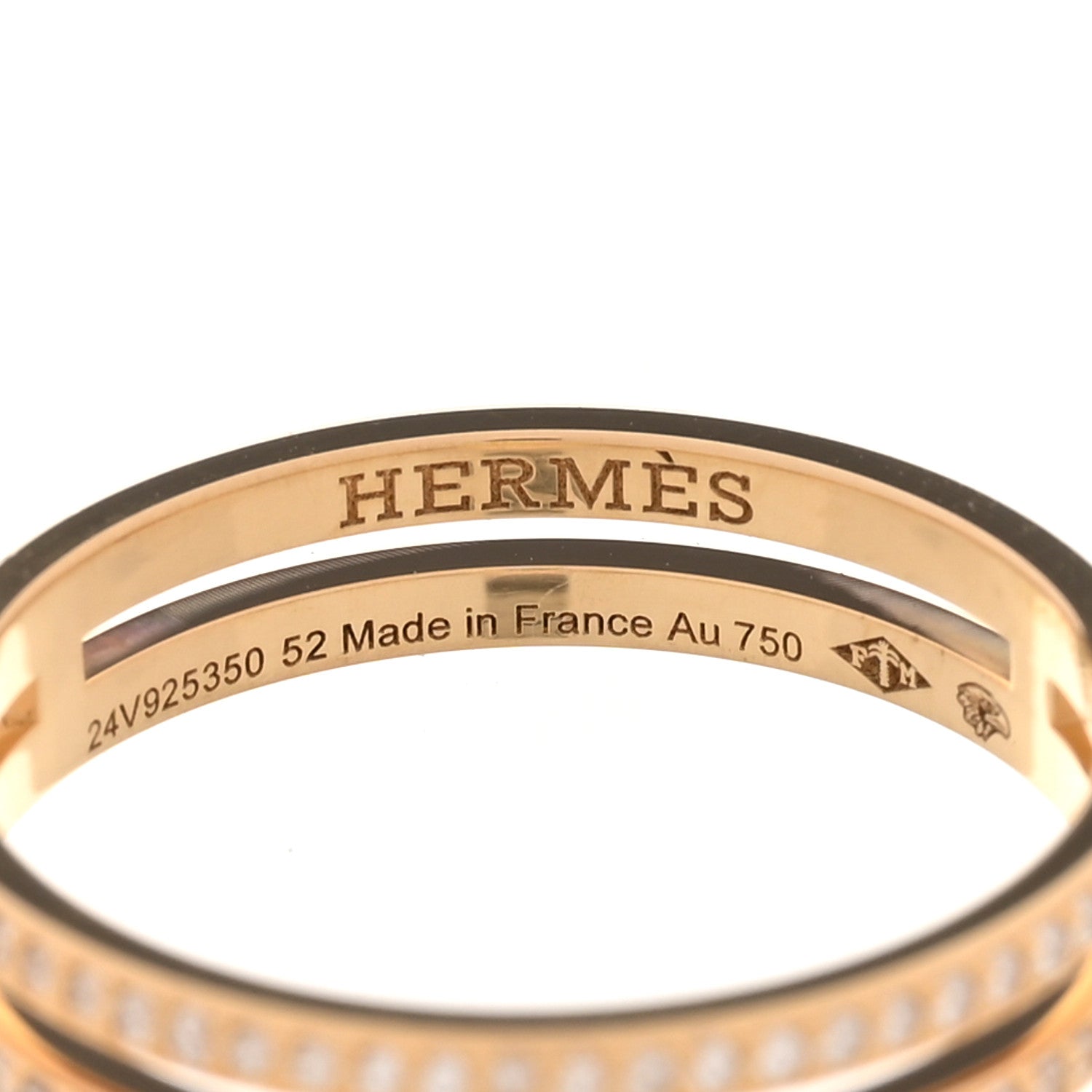 Hermes 18K Rose Gold Diamond Ariane Wedding Band Ring 52 6 4 of 5