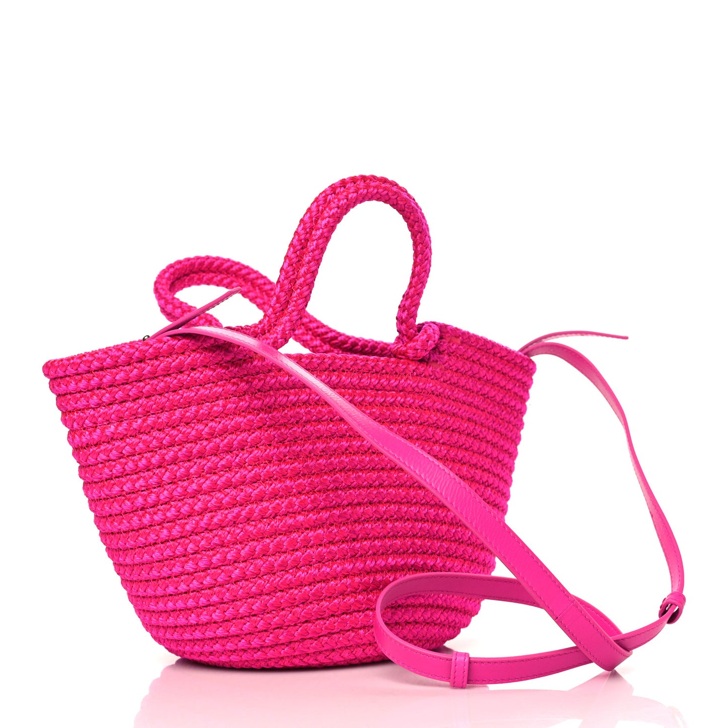 Nylon Lambskin Woven Small Ibiza Basket With Strap Lipstick Pink