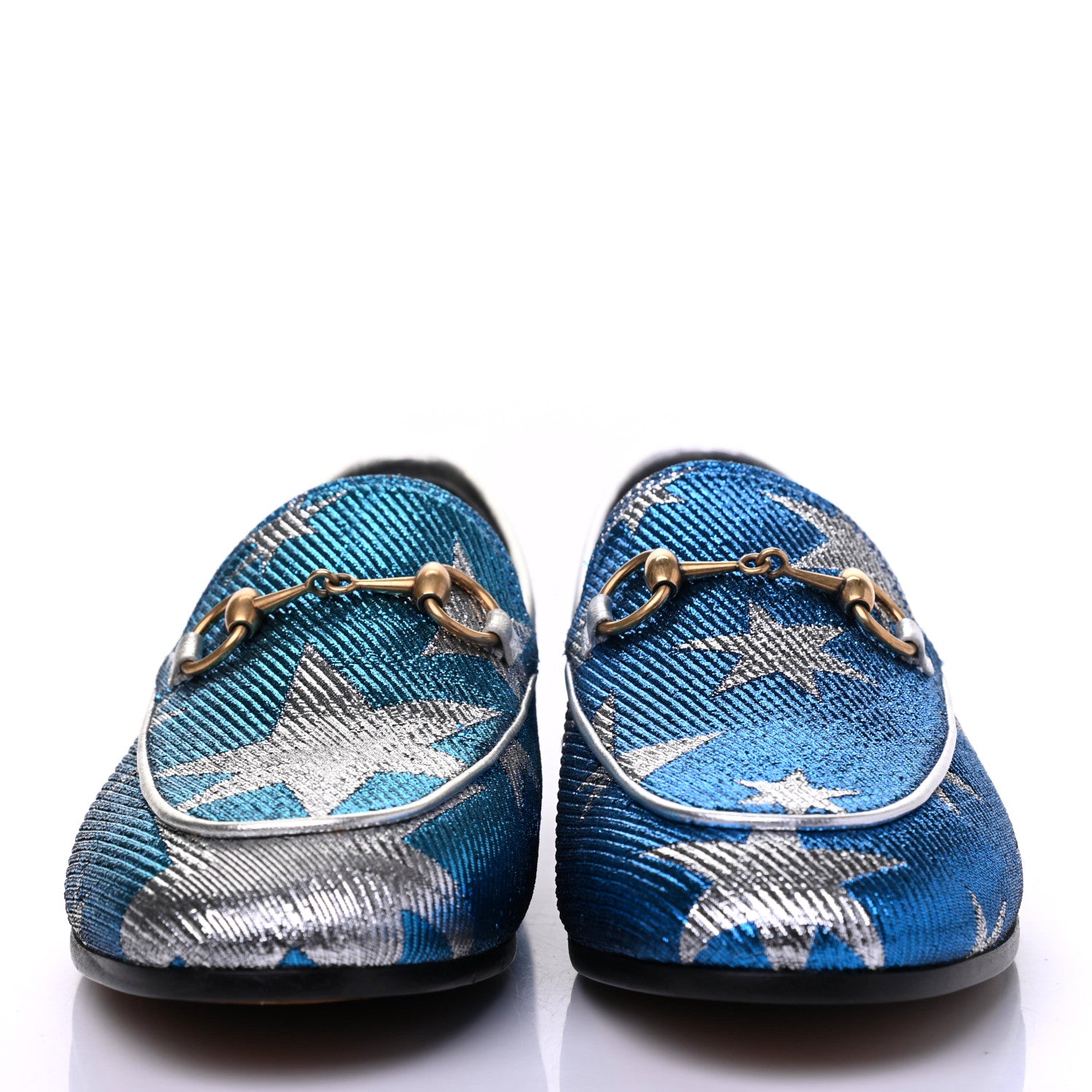 Gucci Lurex Calfskin Starry Sky Womens Jordaan Loafers 36 Bluette Silver 2 of 14