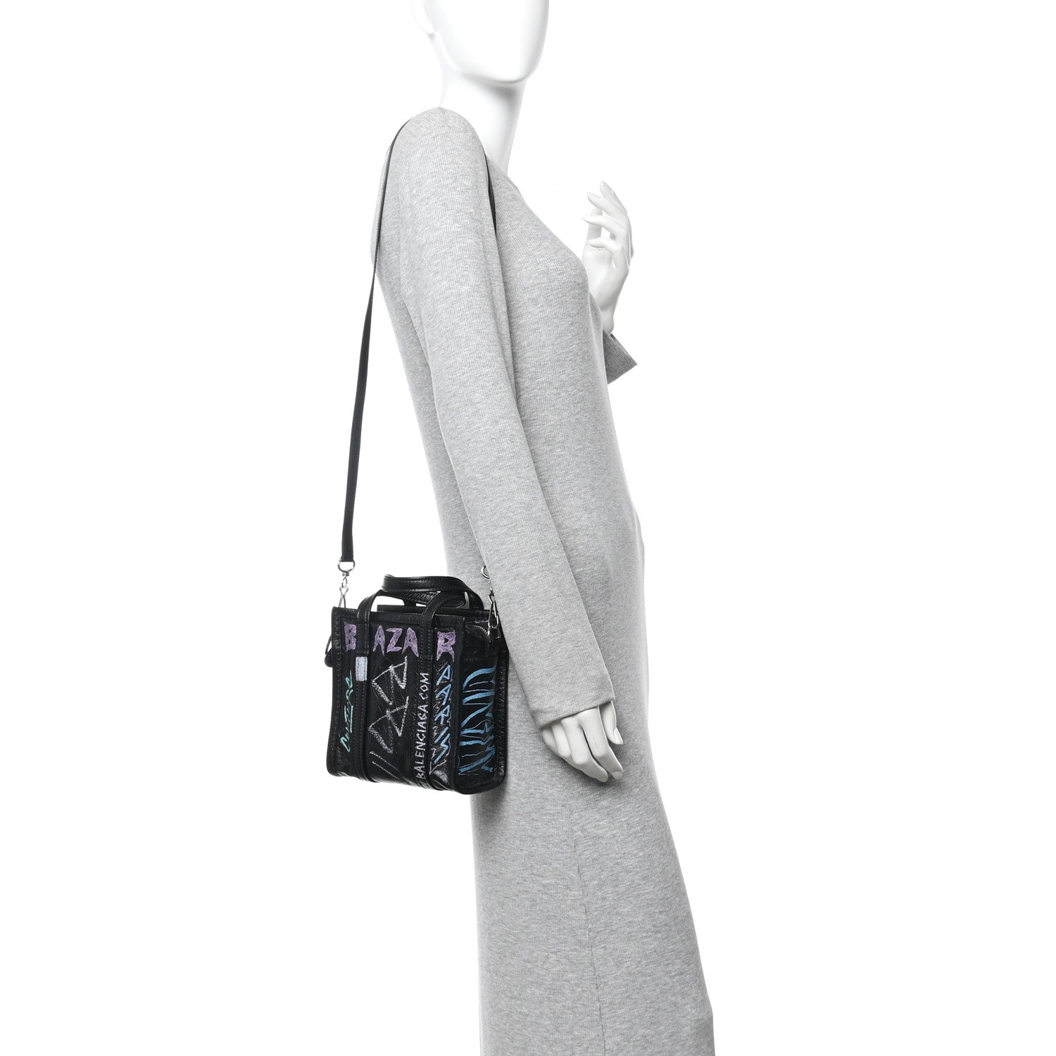 Balenciaga Agneau Arena Graffiti All Over XXS Bazar Shopper Tote Black Multicolor 2 of 9