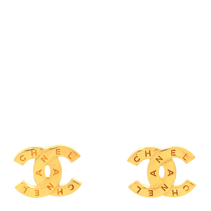 Chanel Metal CC Paris Button Stud Earrings Gold 1 of 4