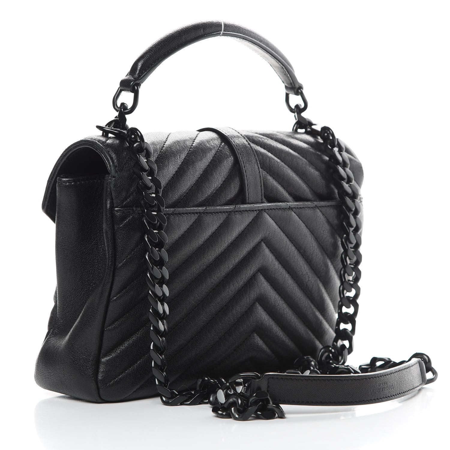 Saint Laurent Sheepskin Matelasse Chevron Monogram Medium College Bag Black 3 of 15
