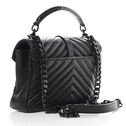 Saint Laurent Sheepskin Matelasse Chevron Monogram Medium College Bag Black 3 of 15