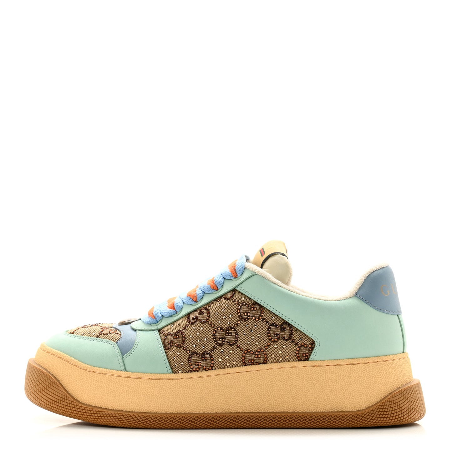Lame Canvas Nubuck Crystal GG Monogram Womens Screener 50mm Sneakers 38 Beige Blue Orange