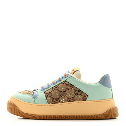 Gucci Lame Canvas Nubuck Crystal GG Monogram Womens Screener 50mm Sneakers 38 Beige Blue Orange 1 of 9