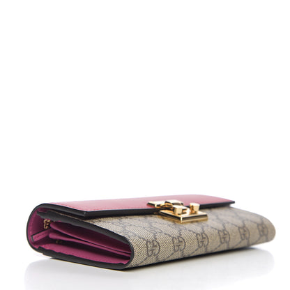 Gucci GG Supreme Monogram Moon Calfskin Padlock Continental Chain Wallet Beige Ebony Hibiscus Red New Rosette 3 of 7