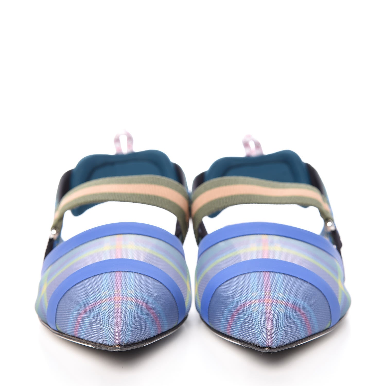 Fendi Technical Mesh Tartan Plaid Colibri Slingback Ballerina Flats 42 Ceruleo Militare Sand Salvia 2 of 8