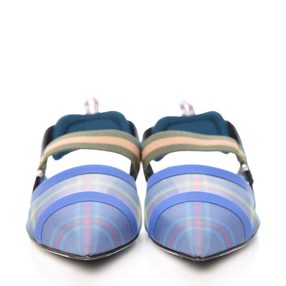 Fendi Technical Mesh Tartan Plaid Colibri Slingback Ballerina Flats 42 Ceruleo Militare Sand Salvia 2 of 8
