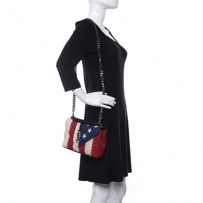 Saint Laurent Canvas Matelasse Chevron American Flag Monogram Medium College Bag Red Blue 2 of 9
