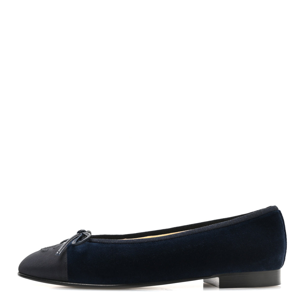 Chanel Velvet Grosgrain Cap Toe CC Ballerina Flats 37.5 Navy Black 1 of 10