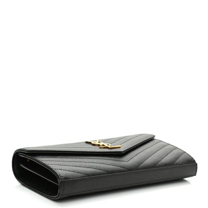 Saint Laurent Grain De Poudre Matelasse Chevron Monogram Chain Wallet Black 4 of 9