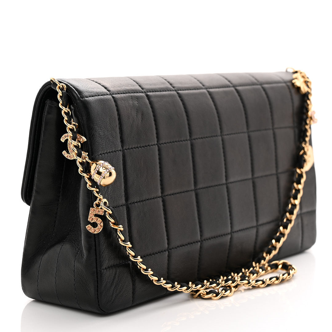 Chanel Lambskin Quilted Crystal Chocolate Bar Charm Flap Black 3 of 15