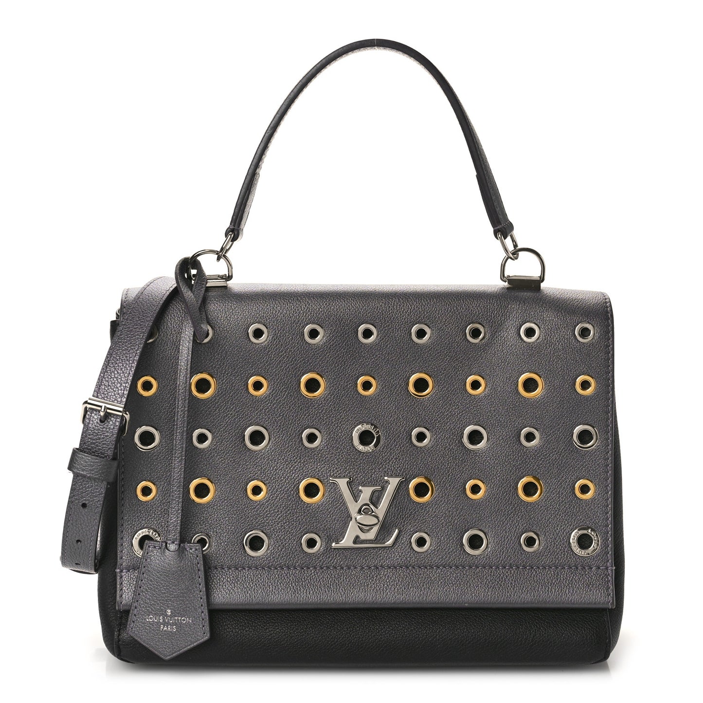 Soft Calfskin Eyelet Lockme II Top Handle Gris Silver