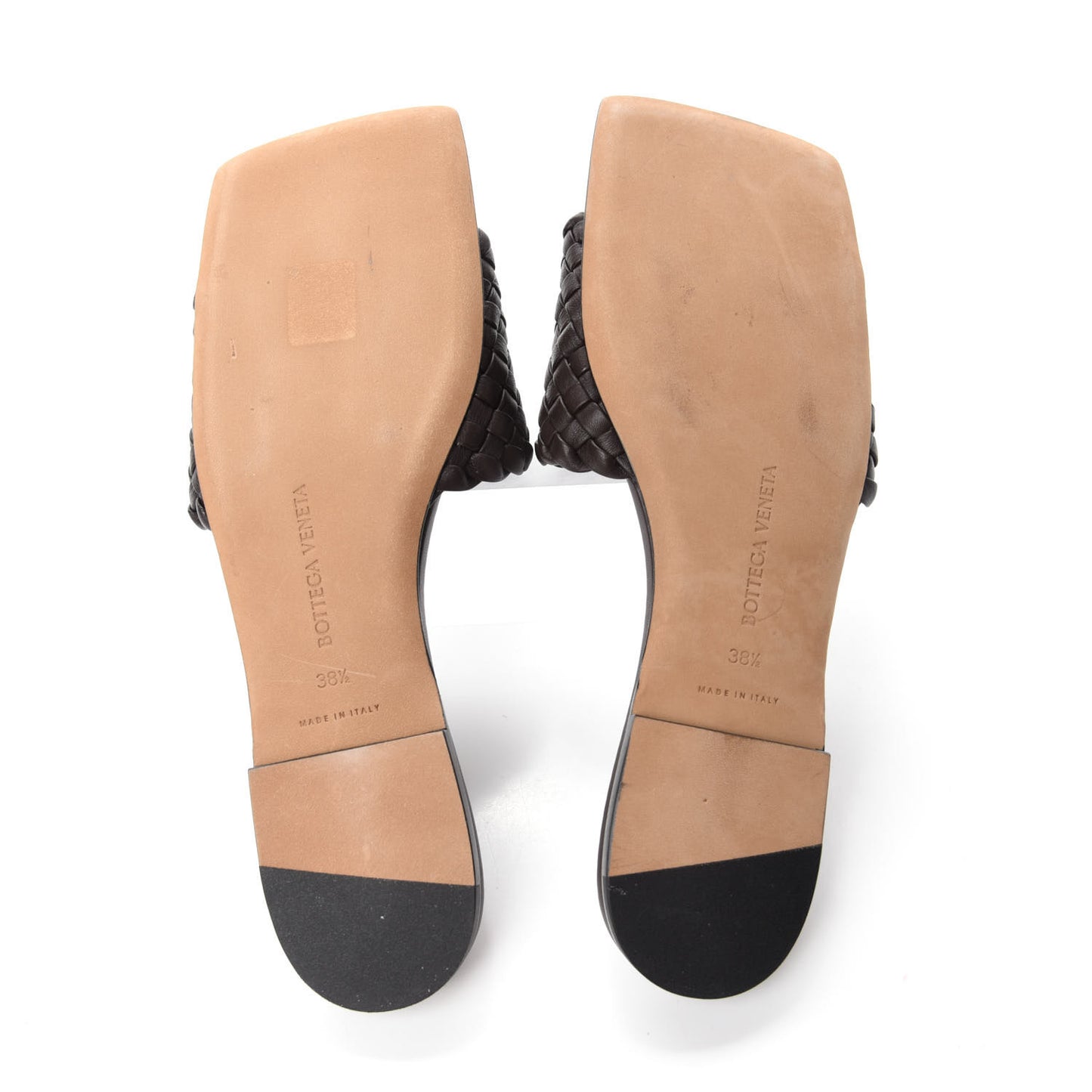 Nappa Intrecciato Squared Toe Flat Sandals 38.5 Espresso