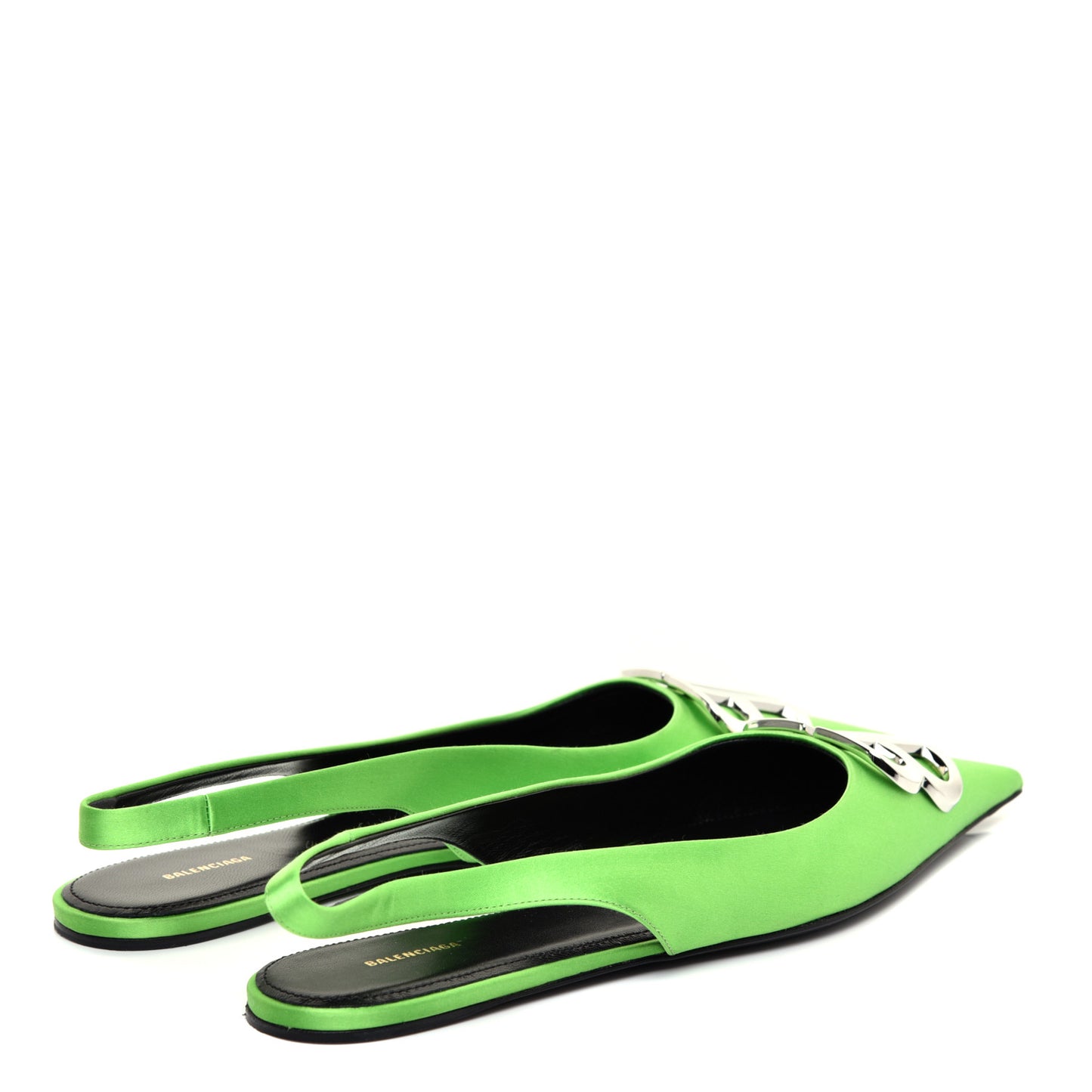 Satin BB Knife Pointy Toe Slingback Flats 39 Neon Green