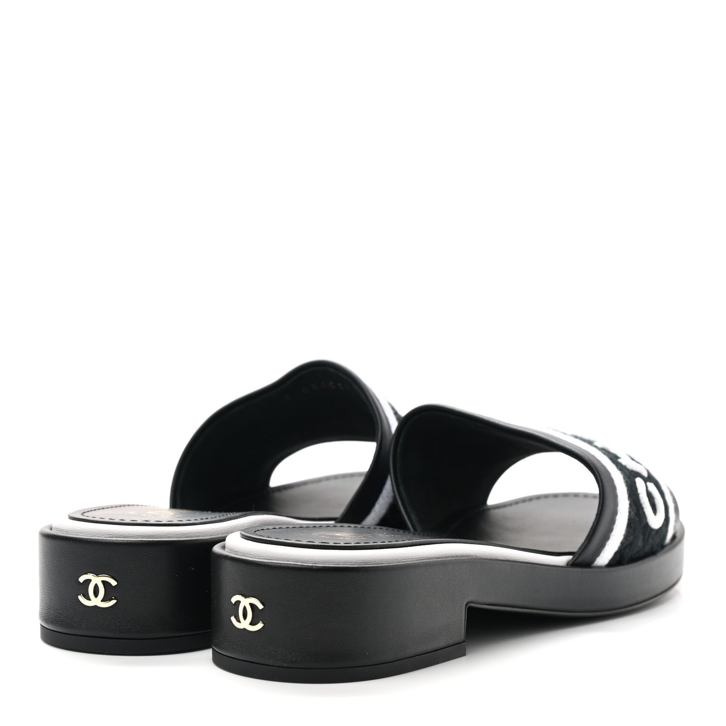 Lambskin Embroidered CC Mule Sandal 38 Black White