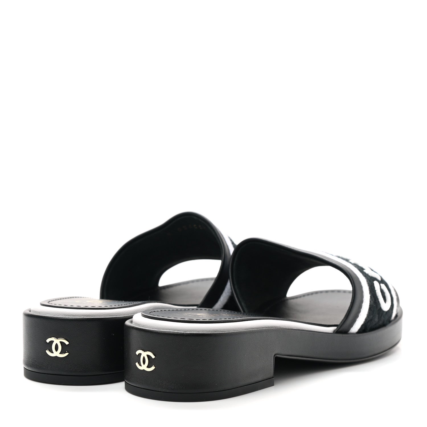 Chanel Lambskin Embroidered CC Mule Sandal 38 Black White 4 of 8