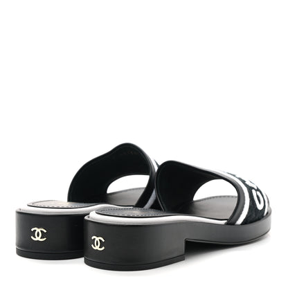 Chanel Lambskin Embroidered CC Mule Sandal 38 Black White 4 of 8
