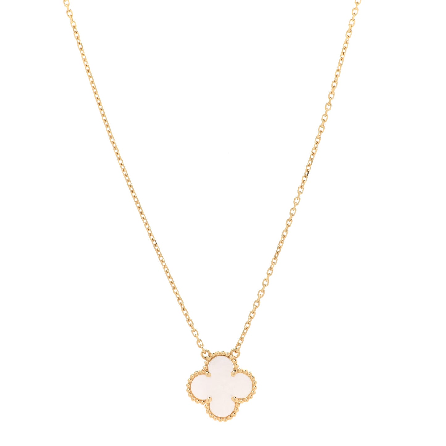 18K Yellow Gold Mother of Pearl Vintage Alhambra Pendant Necklace