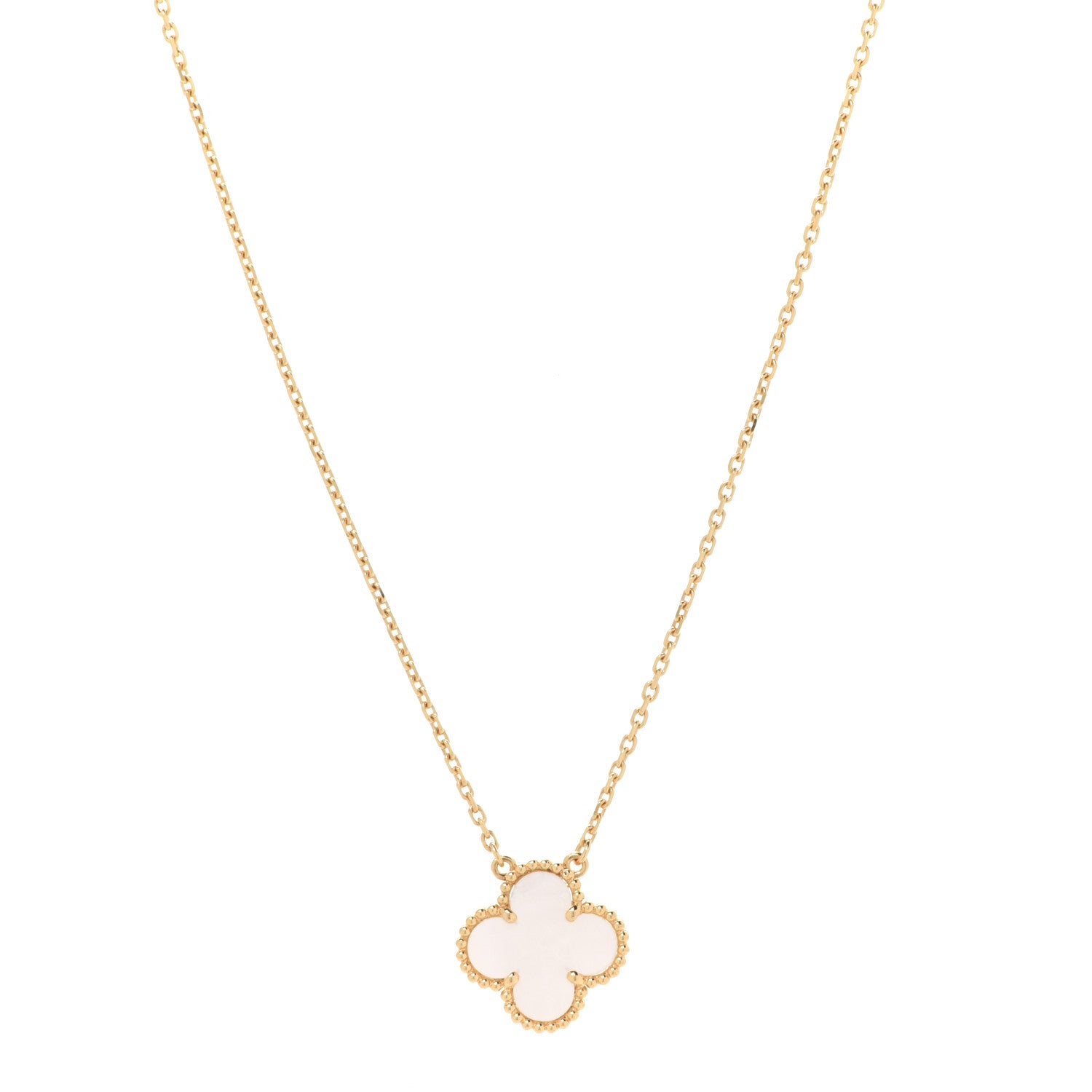 Van Cleef & Arpels 18K Yellow Gold Mother of Pearl Vintage Alhambra Pendant Necklace 1 of 7