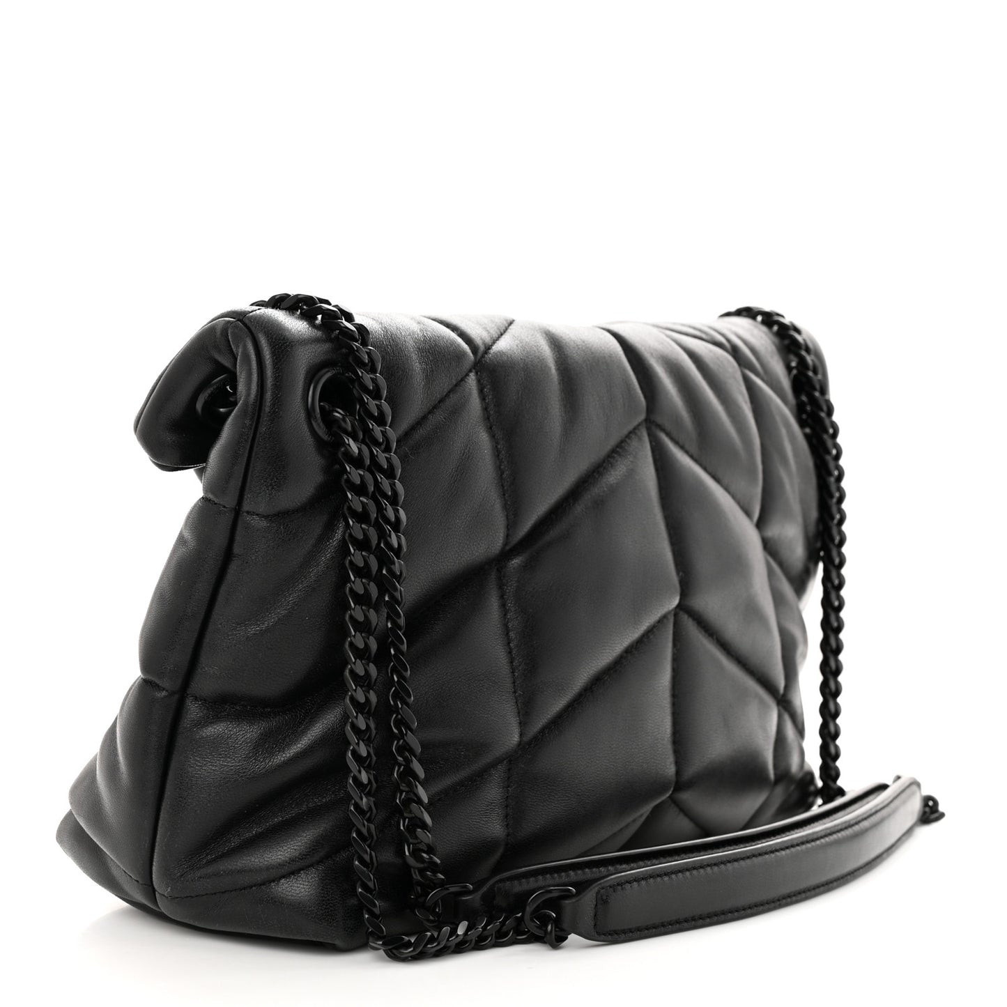 Lambskin Quilted Monogram Monochrome Small Loulou Puffer Chain Satchel Black