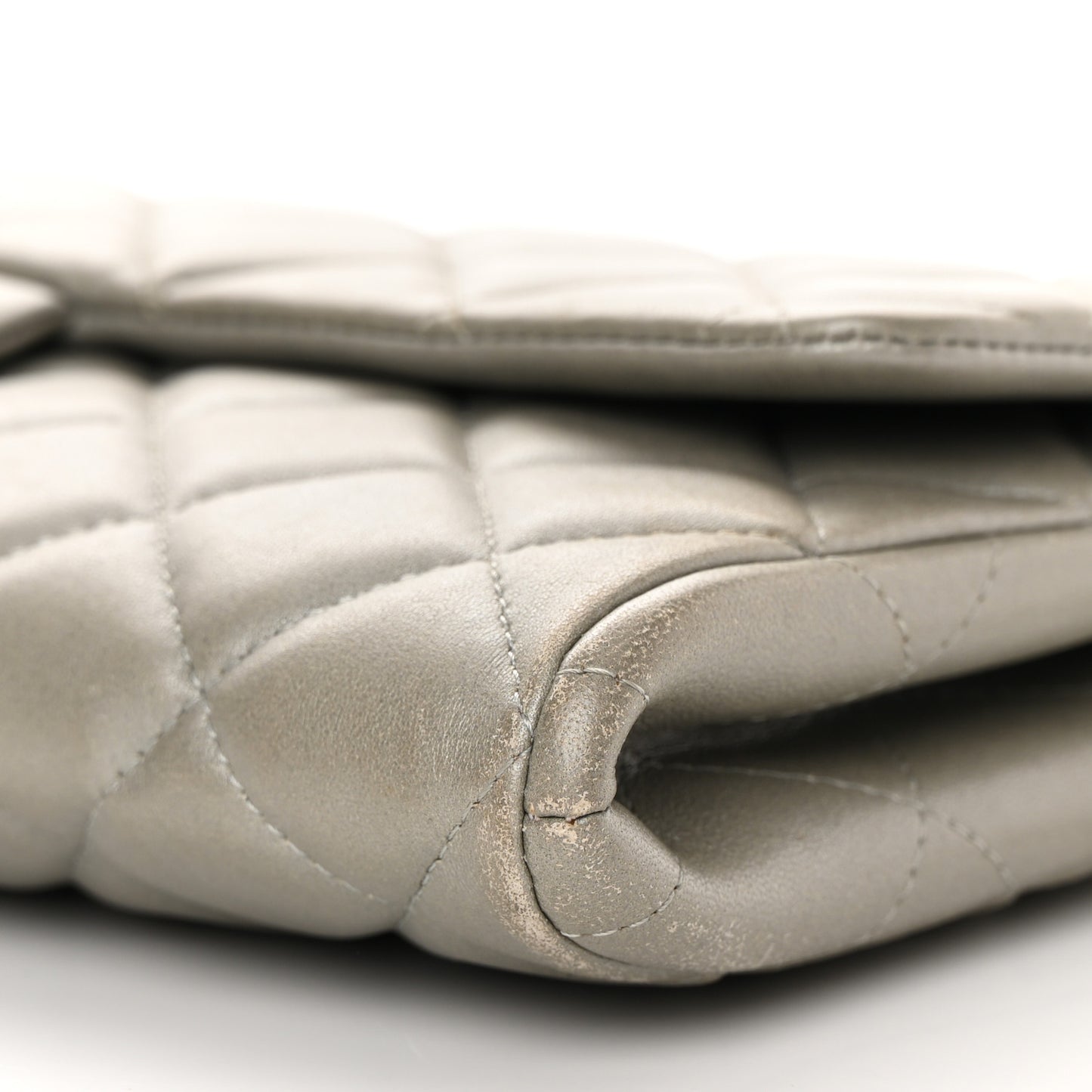 Lambskin Quilted Clutch With Chain Flap Grey