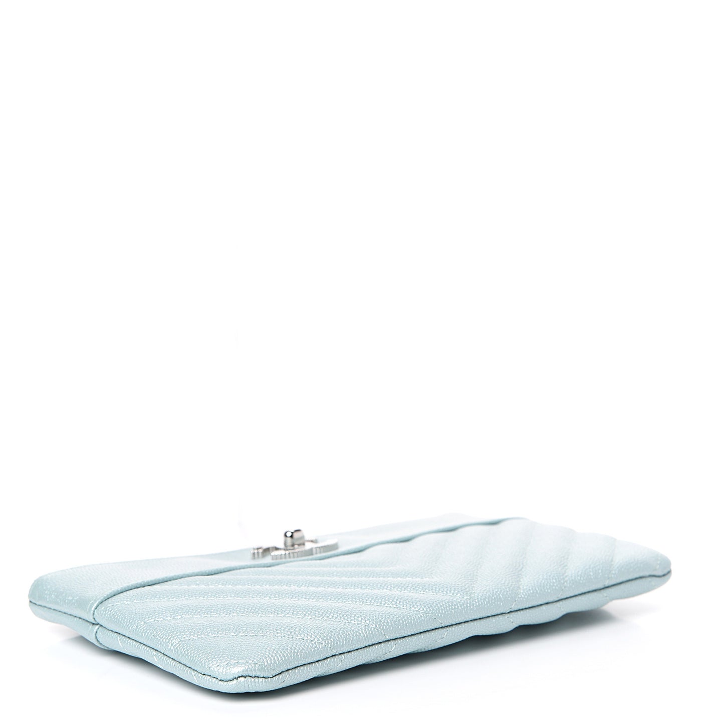 Metallic Caviar Chevron Quilted Mademoiselle Vintage Zip Pouch Light Blue