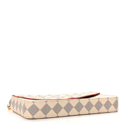 Louis Vuitton LOUIS VUITTON Damier Azur Studded Pochette Felicie Chain Wallet Fuchsia 4 of 11