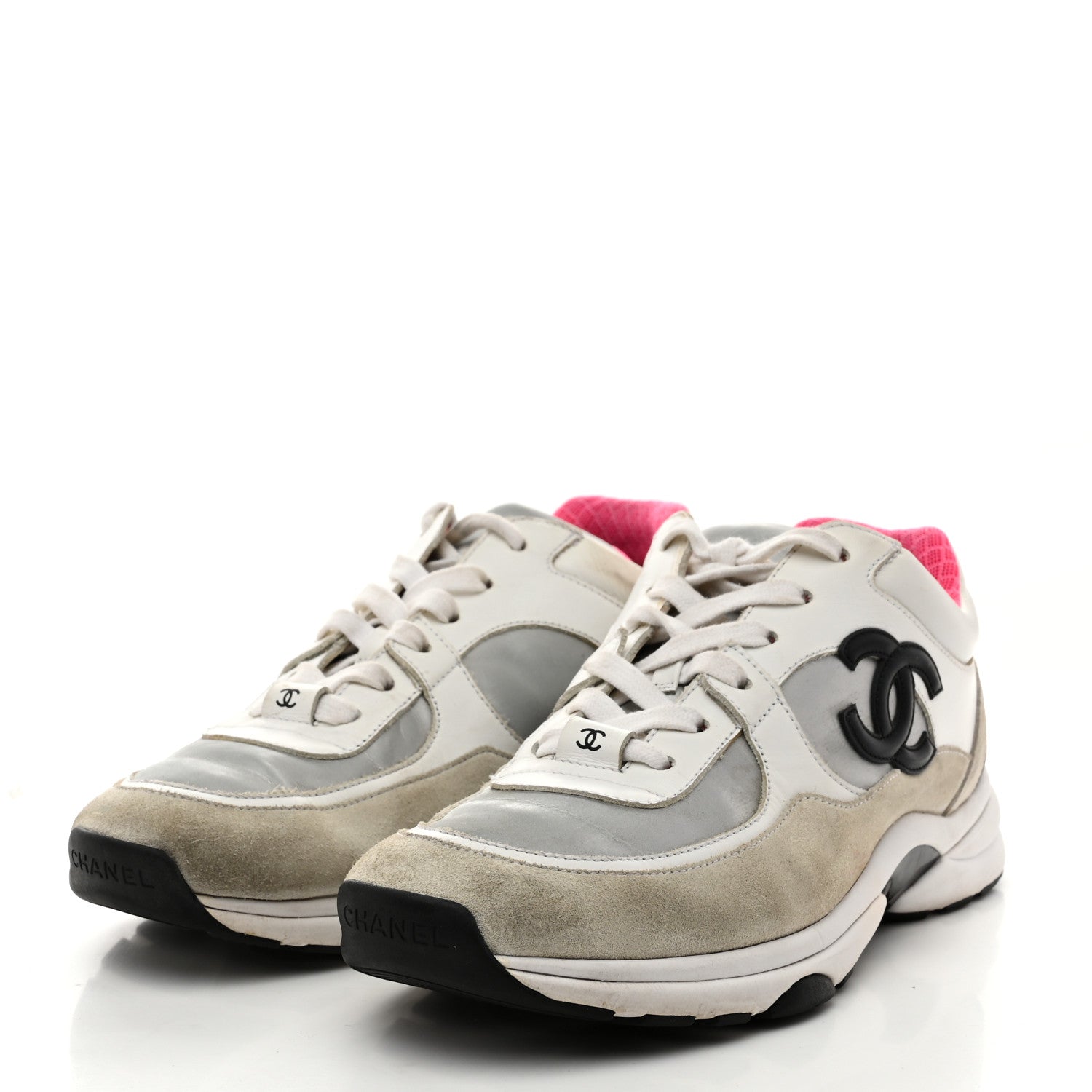 Chanel Calfskin Fabric Sneakers 39 White Silver Fluo Pink 4 of 9