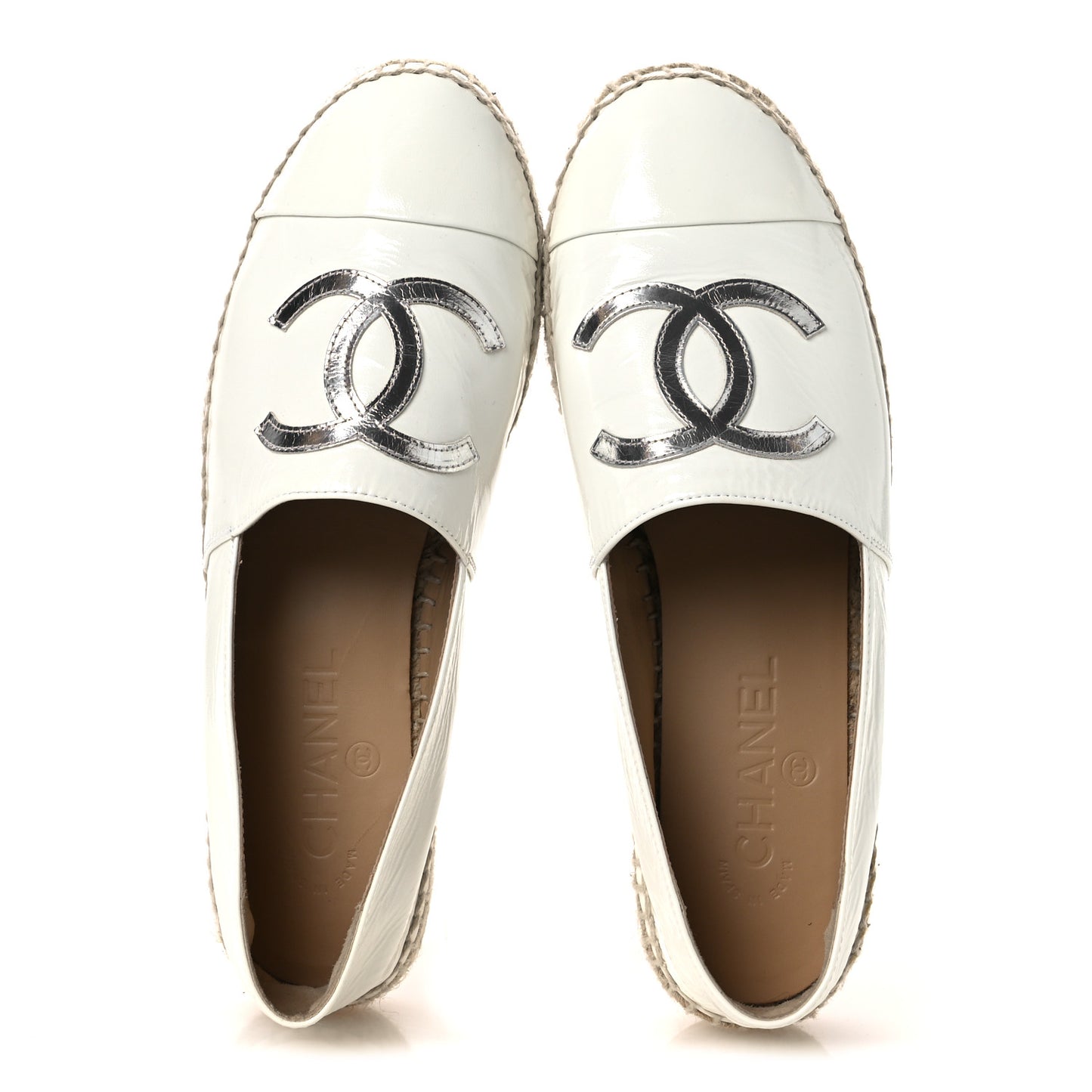 Distressed Patent CC Espadrilles 38 White Silver
