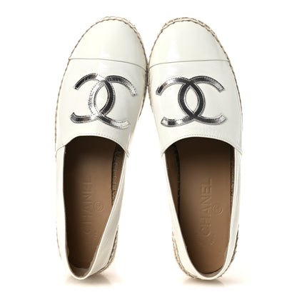 Chanel Distressed Patent CC Espadrilles 38 White Silver 2 of 11