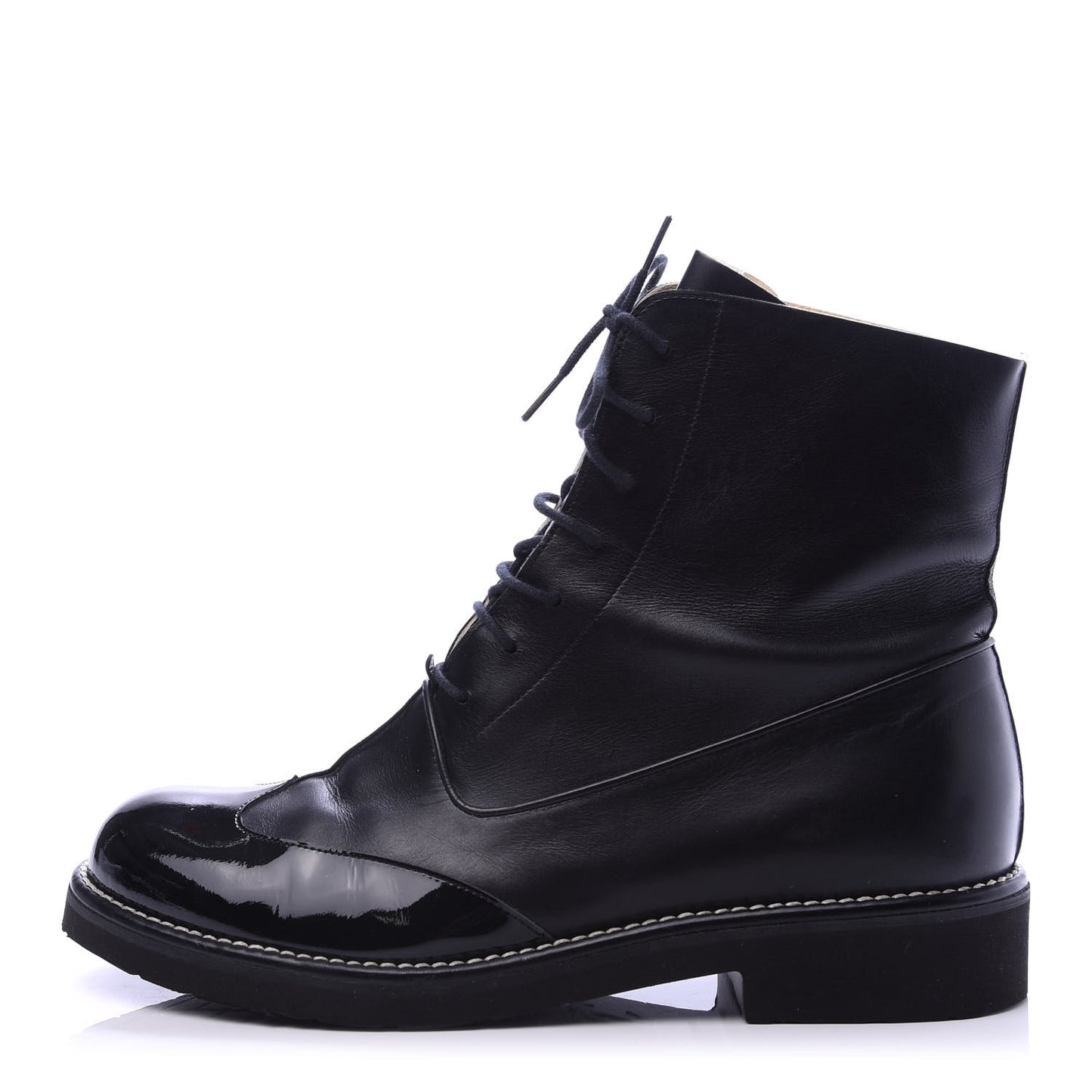 Patent Calfskin Lace Up Short Boots 39 Black