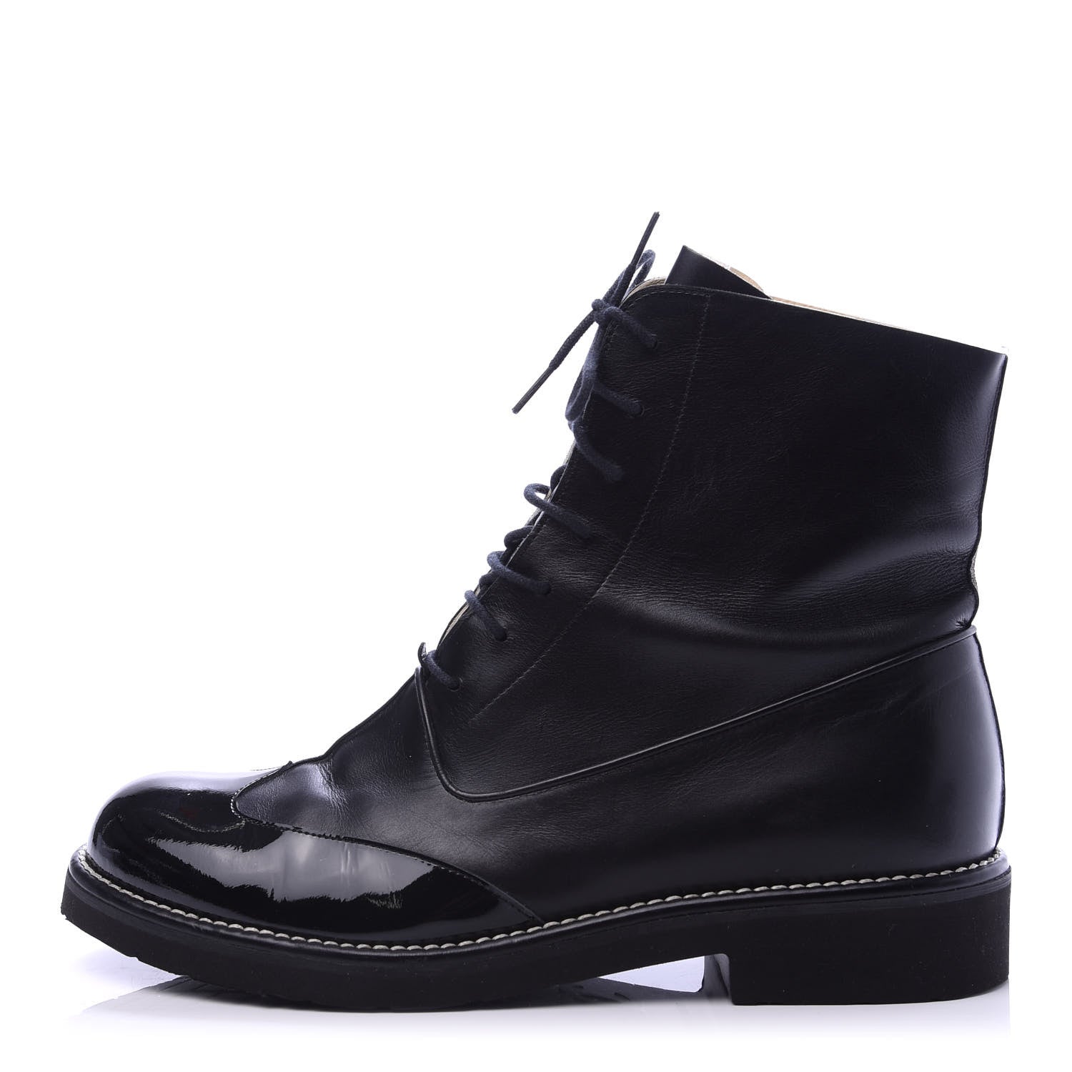 Chanel Patent Calfskin Lace Up Short Boots 39 Black 1 of 11