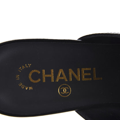 Chanel Glazed Deerskin Grosgrain Quilted Chain Mules 37 Black 7 of 10