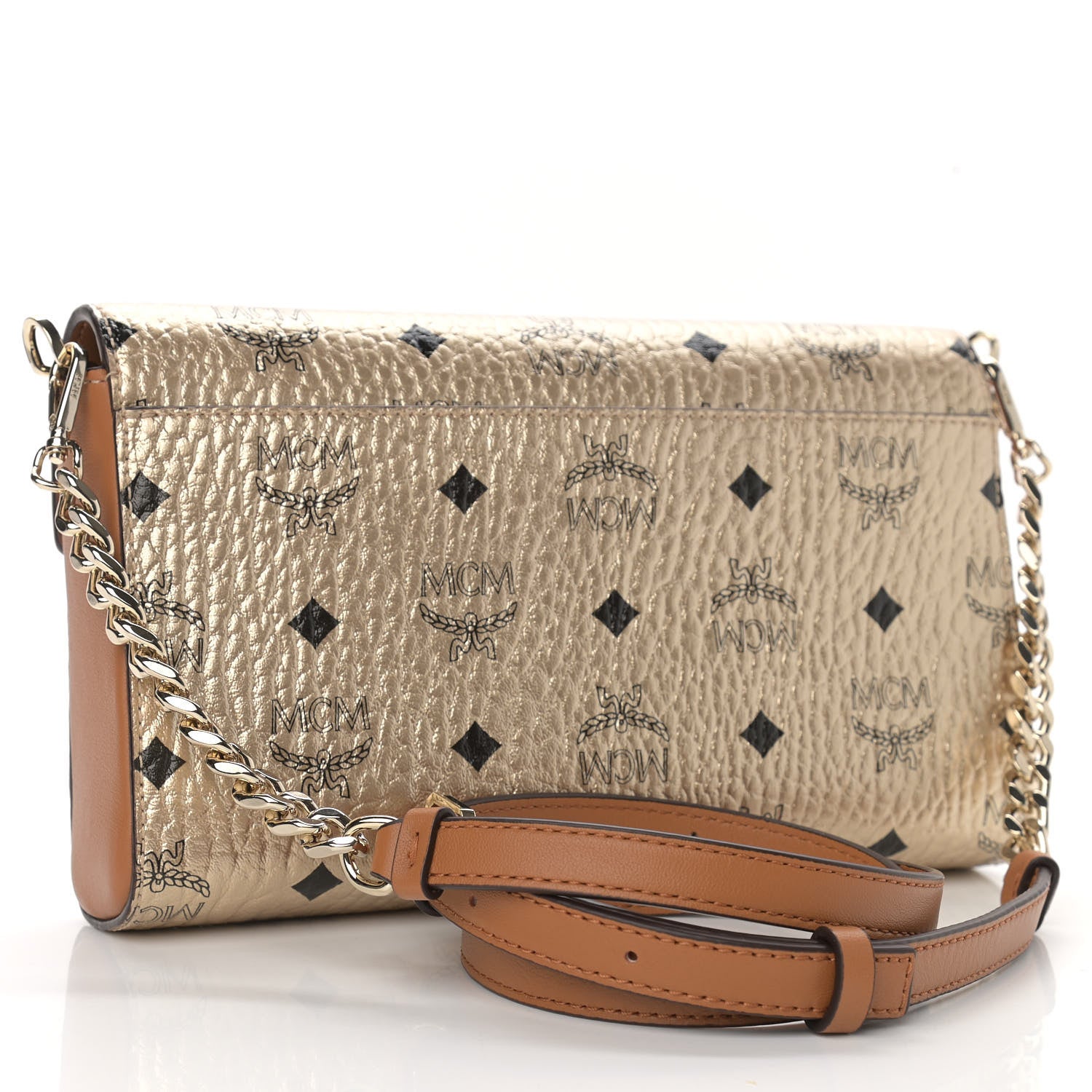 MCM Metallic Visetos Medium Millie Crossbody Bag Berlin Gold 2 of 10