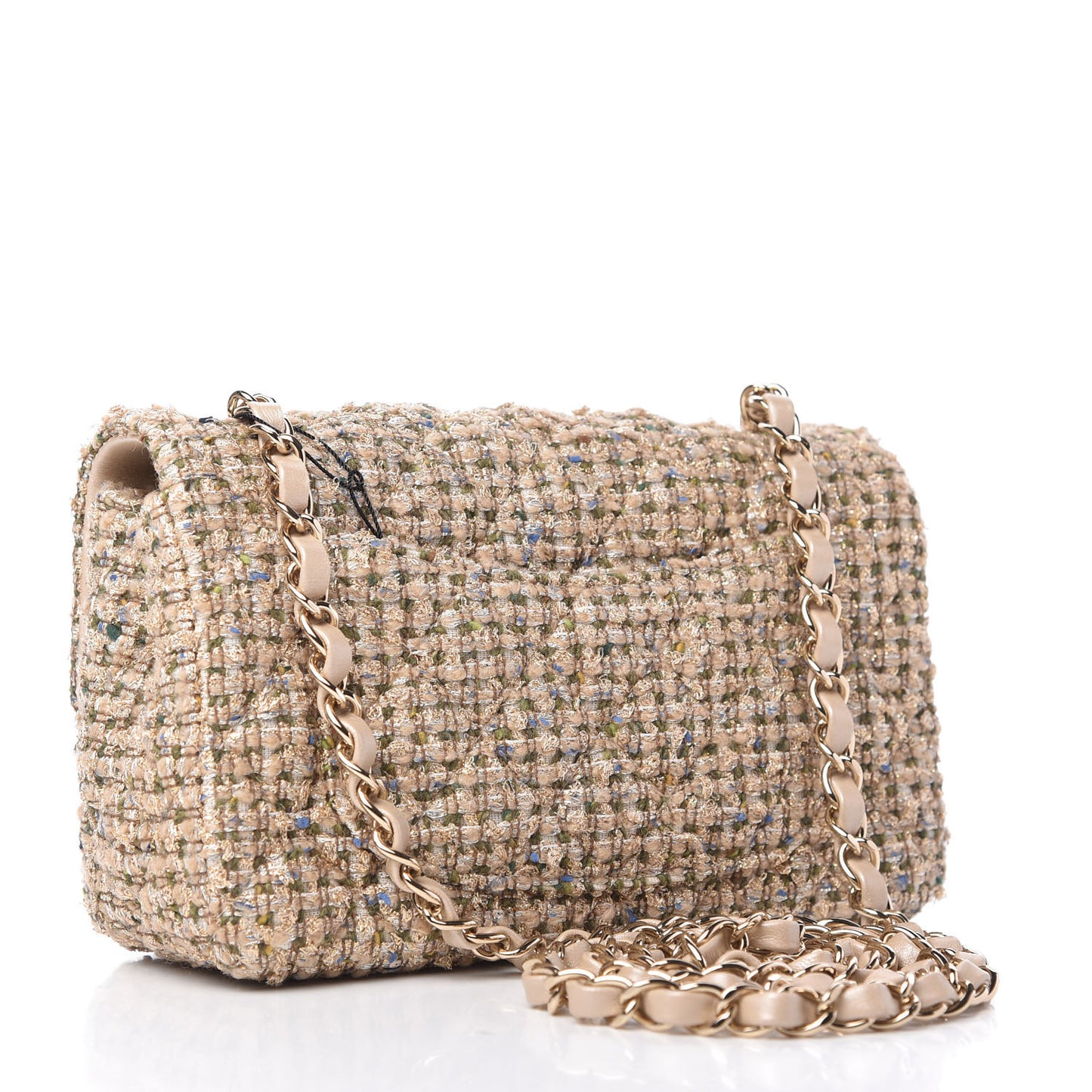 Tweed Quilted Mini Rectangular Flap Beige