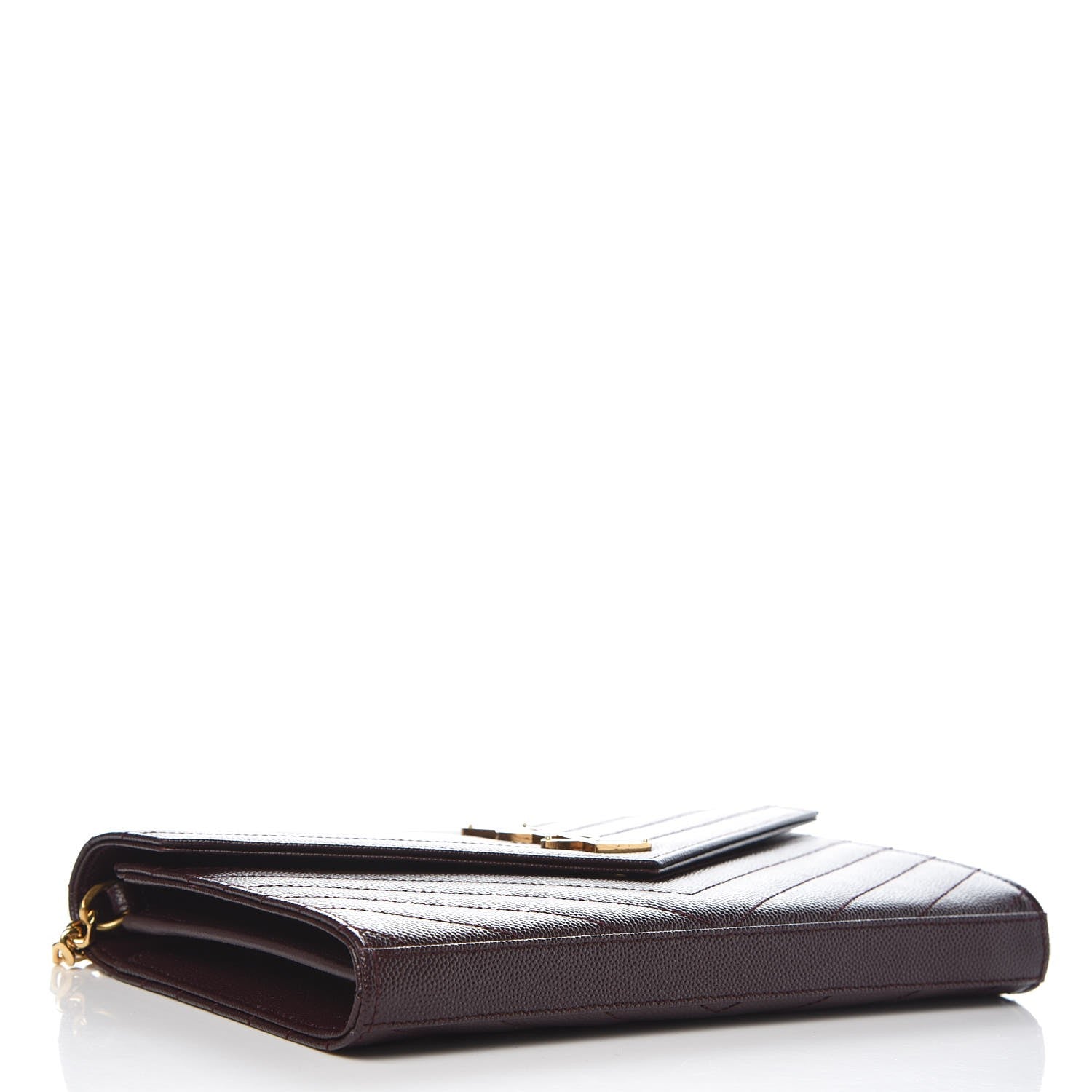 Saint Laurent Grain De Poudre Matelasse Chevron Monogram Chain Wallet Palissandre 4 of 7