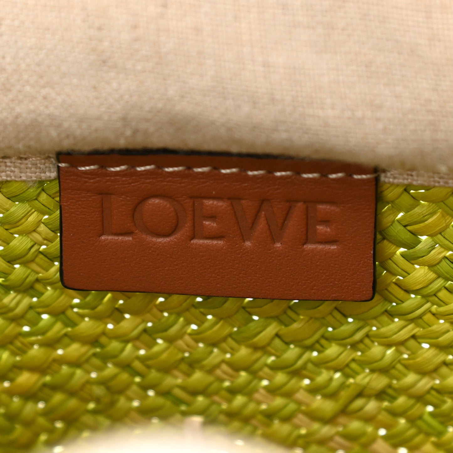 Calfskin Raffia Anagram Basket Tote Bag Kiwi