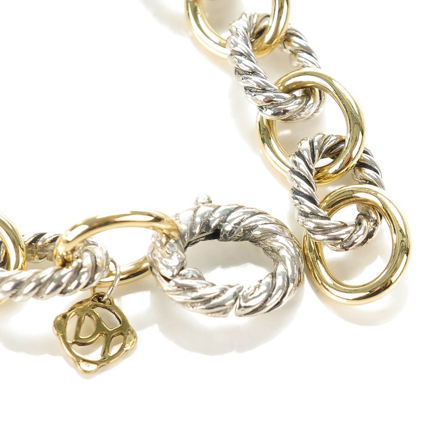 David Yurman Sterling Silver 18K Yellow Gold 12mm Large Oval Link Bracelet 5 of 5