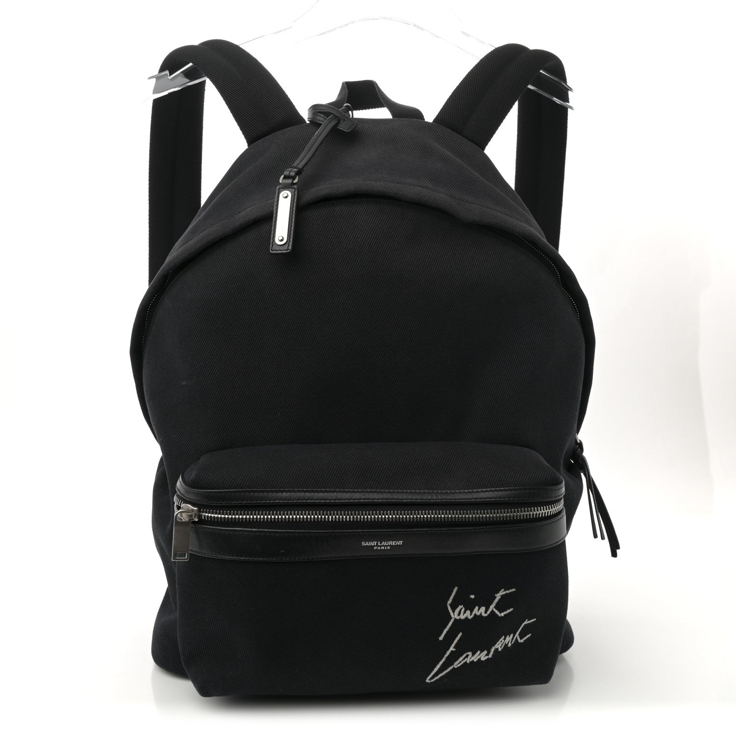 Saint Laurent Canvas Signature Embroidered City Backpack Black 1 of 12