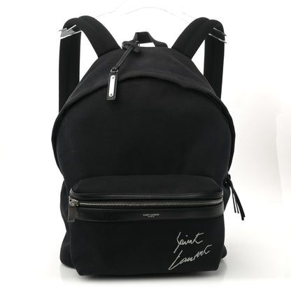 Saint Laurent Canvas Signature Embroidered City Backpack Black 1 of 12